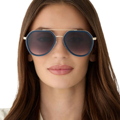 JOEY - CLUBHOUSE BLUE + BRUSHED GOLD METAL + GREY GRADIENT SUNGLASSES