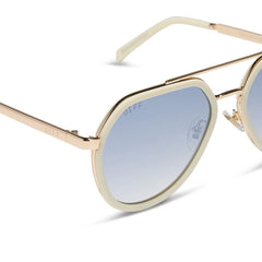 JOEY - COURTSIDE IVORY + GOLD METAL + SLATE GRADIENT FLASH SUNGLASSES